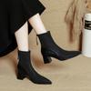 Pointed Short Boots Women's Thick Heel New Autumn and Winter Soft Leather High Heel Thin Boots Medium Boots Small Short Boots