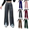 New Suede Waisted Casual Trousers Solid Colour High Waist Colour Blocking Drape Loose Wide Leg Trousers Female