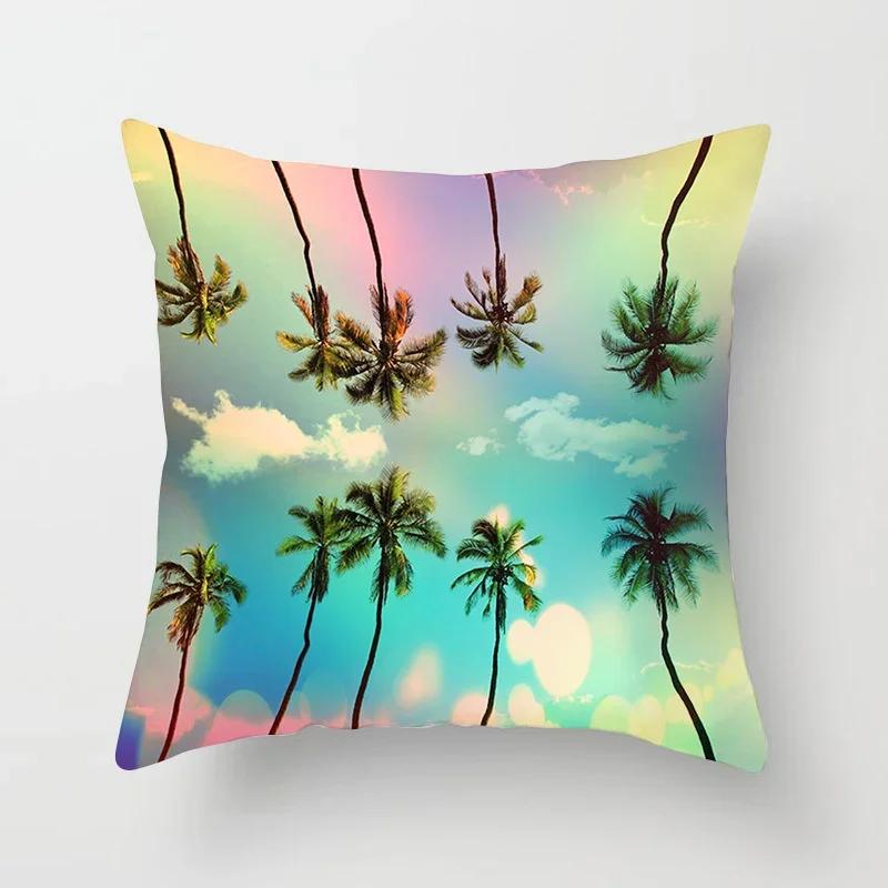 Summer Beach Pillowcase Palm Tree Leaves Plant Pillow Case Sofa Home Decoration Car Waist Throw Cushion Cover Custom Polyester