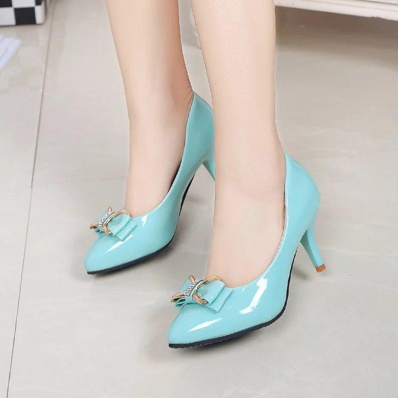 Spring and autumn high heels shallow mouth women's single shoes sweet thin heels pointed bow Korean version professional four seasons work leather sh