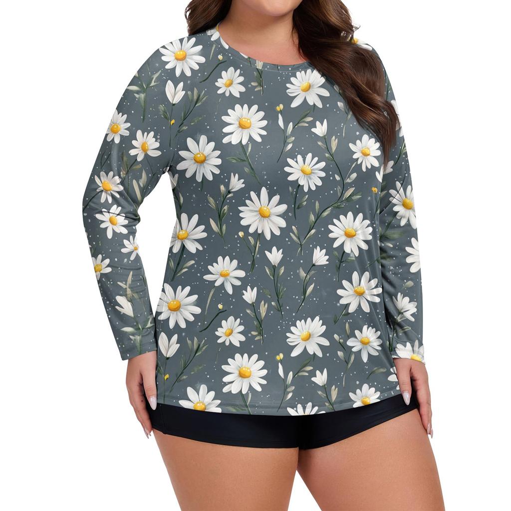 Women's Printed Large Size Long Sleeve Swimsuit Sun Jacket Quick Dry Hiking Top