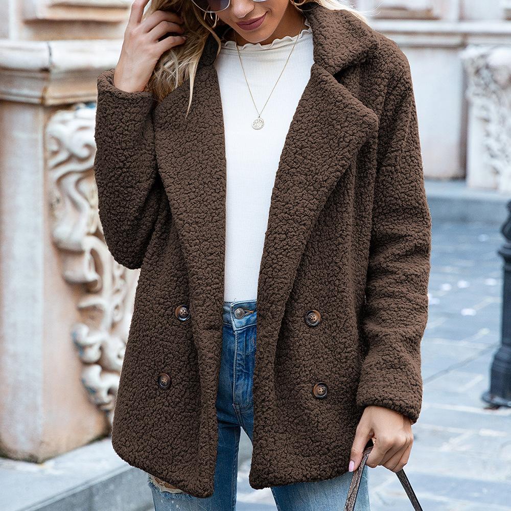 Plus Size Autumn and Winter Women's Button Fur Coat Lapel Loose Fleece Coat