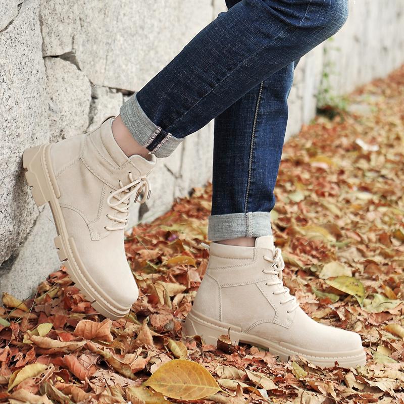 Брендовые классические туфли цвета песочного хаки на толстой подошве с высоким верхом, новые модные мужские зимние ботинки, зимние ботильоны для мужчин, теплые мужские ботинки на шнуровке