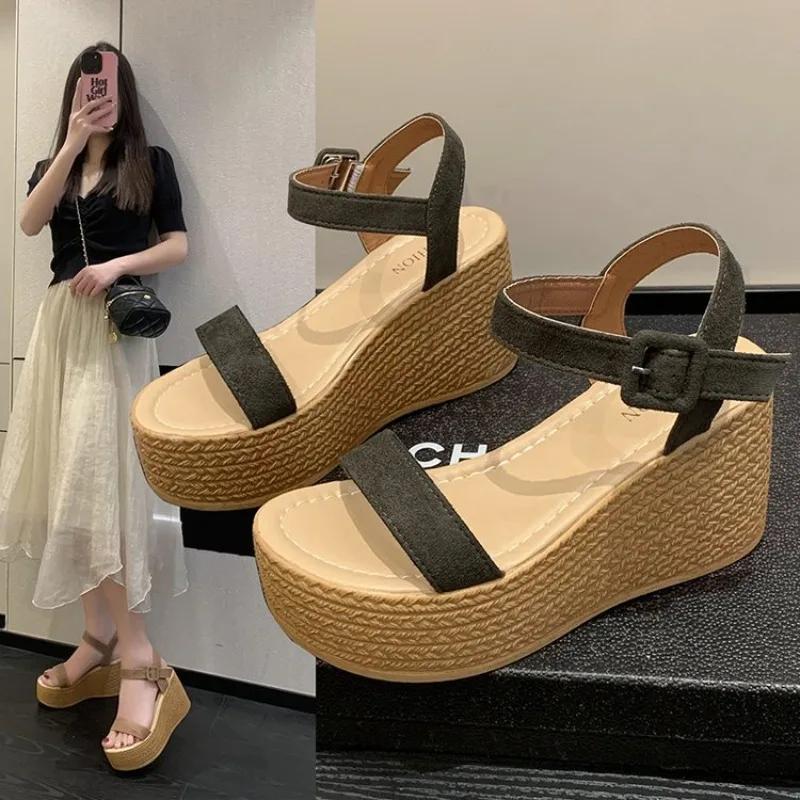 Fashion Women's Thick-soled Wedge Sandals Wear-resistant Suede Waterproof Platform Sandals New Summer Fashion