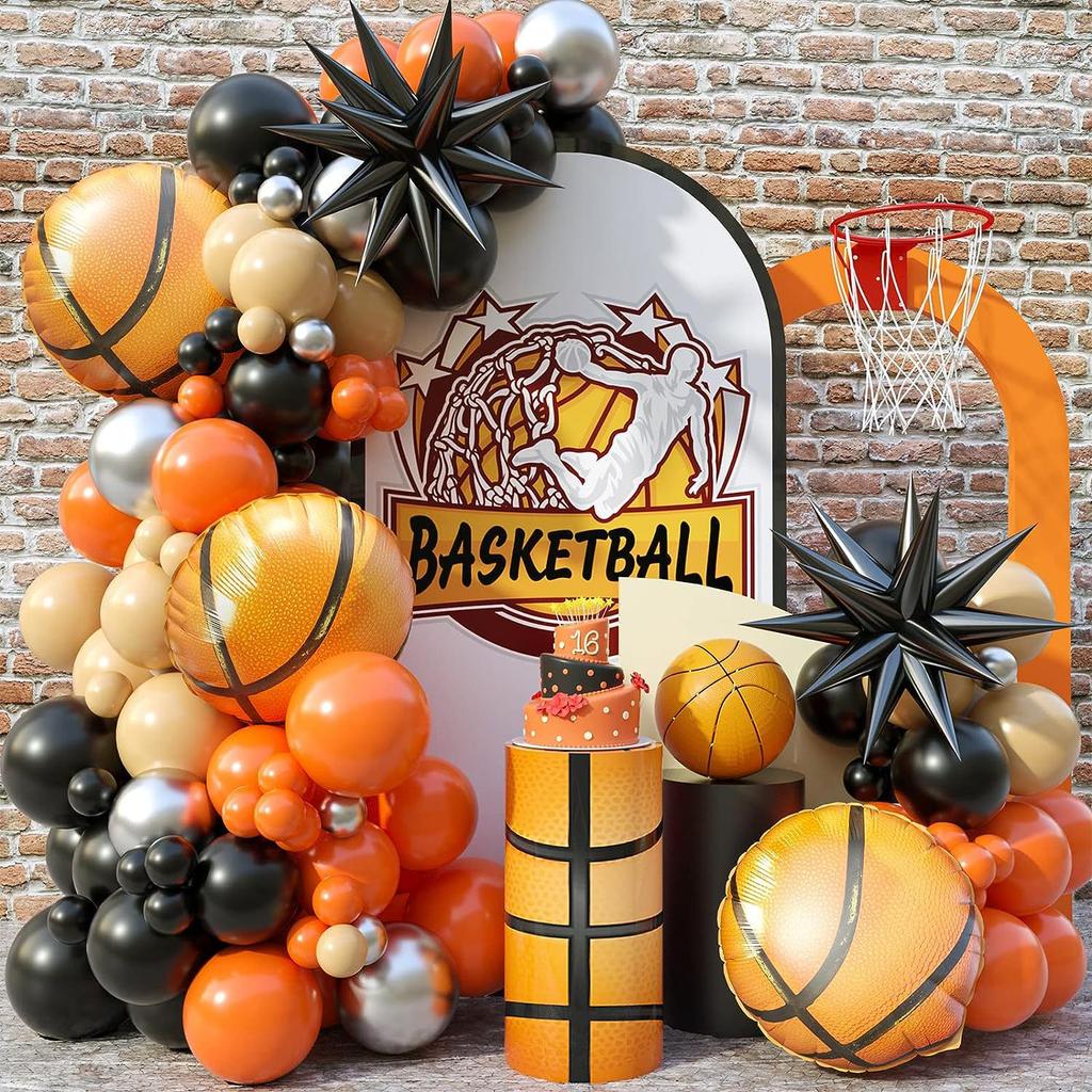100Pcs Basketball Balloon Arch Garland Kit Basketball Party Balloons Garland for Boys Birthday Party Sports Party