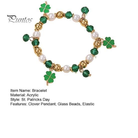 Браслет из клевера. День Святого Патрика Ирландские бисерные украшения со стеклянными бусинами и подвесками Браслет-талисман на удачу для праздничных торжеств Эластичный клевер
