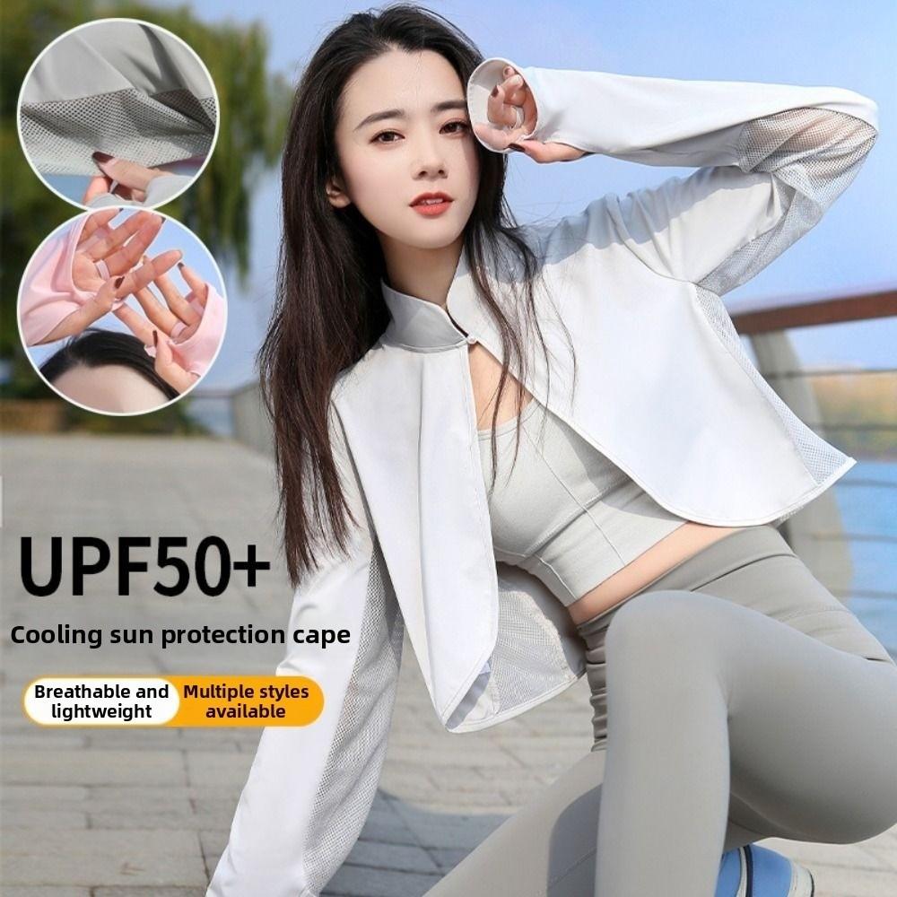 Long Sleeve Sun Protection Clothing Ice Silk Thin Crop Top Sunshade Cloak Sun Protection