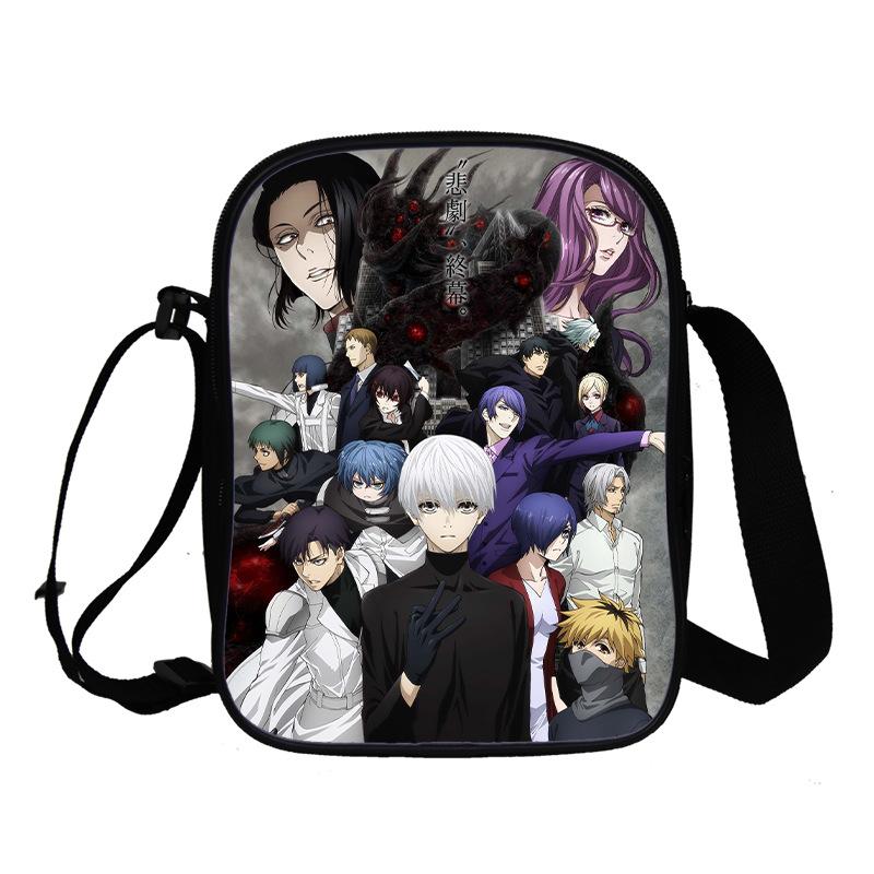 Сумка-мессенджер для подростков Tokyo Ghoul, выполненная методом 3D-печати в полноцветном режиме, с двумя плечевыми лямками.