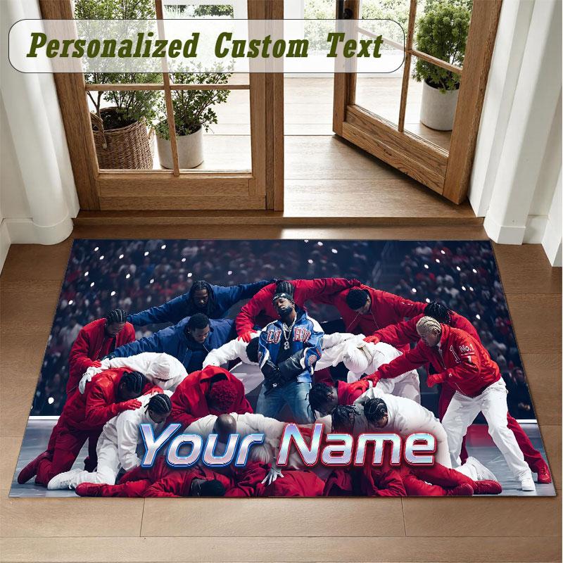Crystal Velvet Square Rug Custom NameKendrick Lamar Pattern Non Slip Home Floor Decor Rug