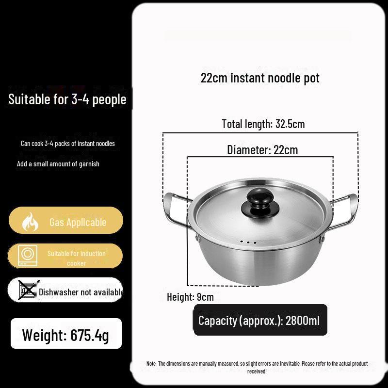 Золотистая корейская кастрюля для рамэна из нержавеющей стали с крышкой — двойные ушки, утолщенная, идеально подходит для лапши, супа или небольших горячих блюд.