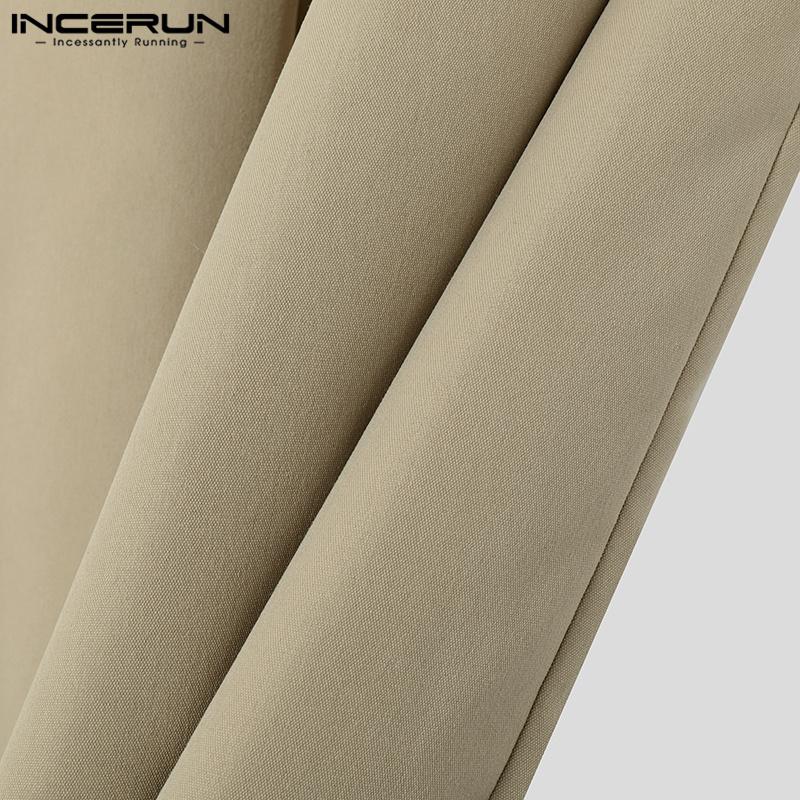 INCERUN Весенние мужские брюки на молнии с высокой талией, однотонные, широкие, длинные брюки