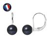Earrings - - Sleepers - Black Cultured Pearls 7-8 Mm - 9 Cts White Gold - AAA+