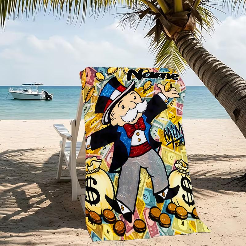 Customizable personalized beach towels Mr. Monopoly themed designs.Suitable for the beach, yoga, sports;ideal as beach accessories