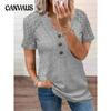 Summer Women's V-neck Button Hollow Lace Short Sleeve T-shirt