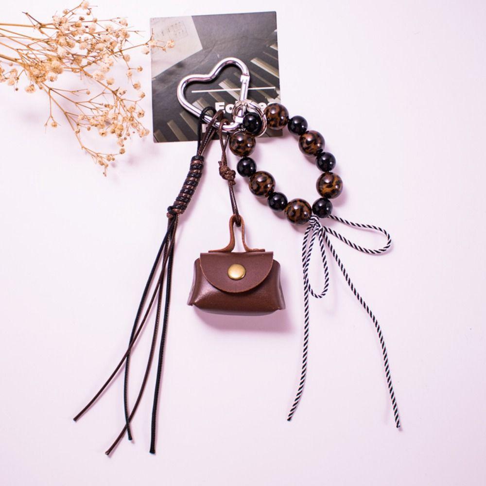 Leather Rope Luxury Bag Key Chain Leopard Print Car Key Ring Hanging Accessory