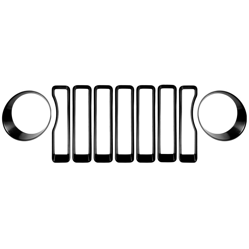 Inserts ABS Front Grill Rings Cover and Front Headlight Circle Kit for Jeep Wrangler JL Gladiator 2018-2019
