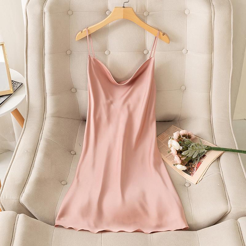 Ночная сорочка на бретельках Пижама Сексуальная комбинация Ночная рубашка Женское Кимоно Халат Шелковая ночная сорочка С V-образным вырезом Летняя одежда для сна