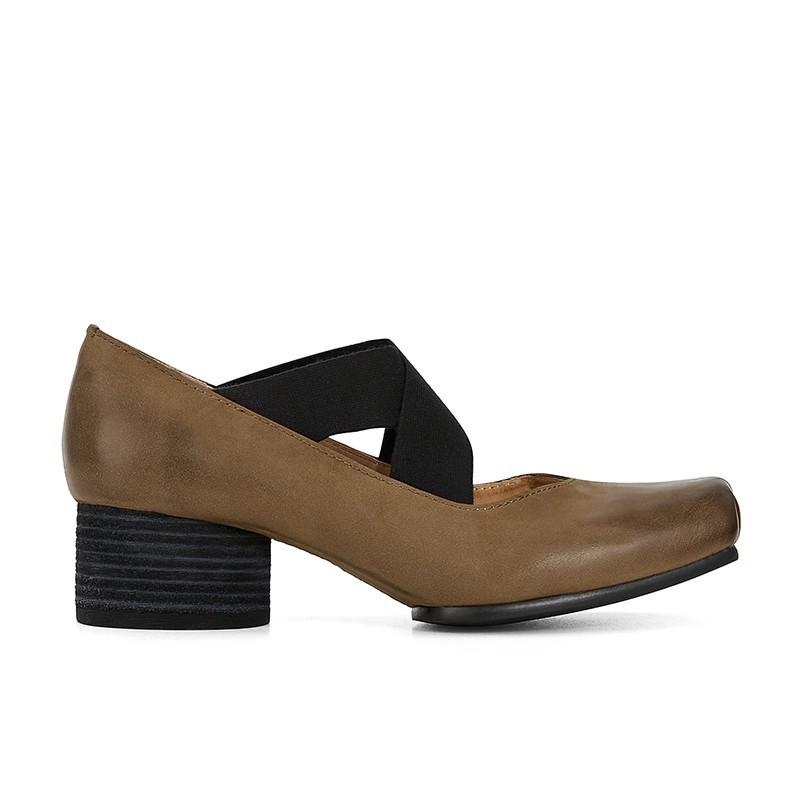 Туфли UMA квадратный носок полированные ретро перекрестный ремешок коровья кожа толстый каблук одинарные туфли весна