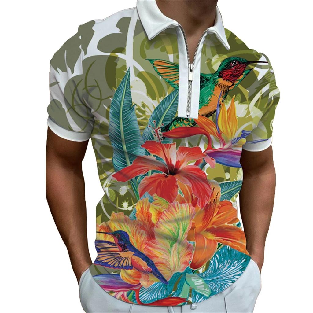 Мужская весенне-летняя повседневная футболка-поло с коротким рукавом, мужская модная футболка-поло с принтом, на молнии, с лацканами