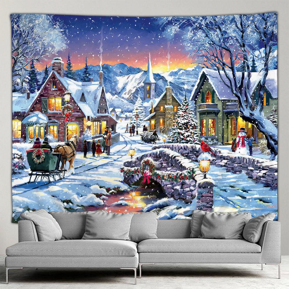 Рождественский гобелен со снеговиком, новогодний гобелен, подвесной домашний фон, ткань, хит продаж, гобелен, картина на стену дома