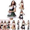 Charming Green V Neck Dirndl Costume Featuring Lace Design Ideal For Oktoberfest Events