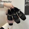 Designer Vintage Sequin Women Heel Mary Jane Shoes Fashion Square Toe Spring Autumn Ladies Elegant Wedding Party Pumps