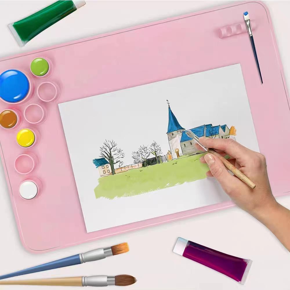 Kid Color Craft Educational Silicone Drawing Mat Washable Easy Clean Non-sticky Graffiti Reuse Pad Non Slip Painting Palette Cup