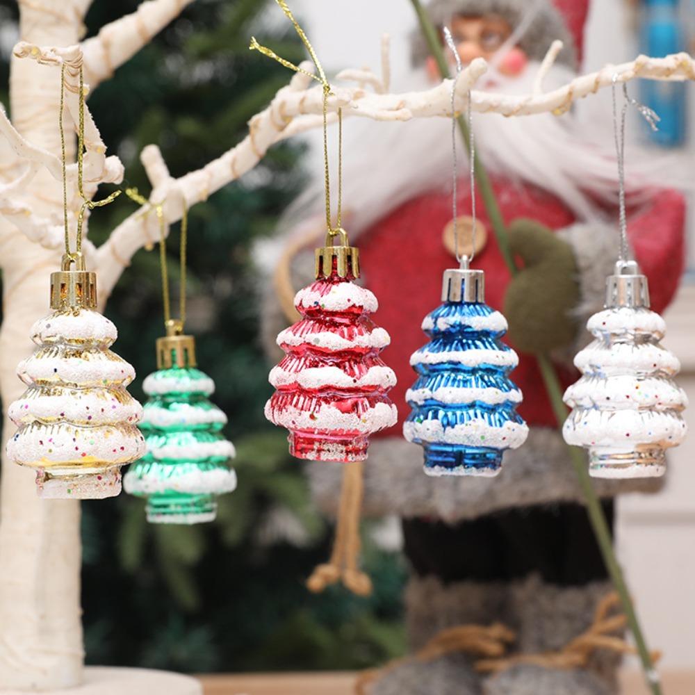 6Pcs/Box Painted Cedar Christmas Tree Ornament Plastic Christmas Decorations