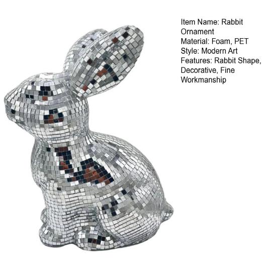 Mirror Disco Ball Rabbit Ball Sitting Easter Wedding Party Bunny Figurine Figurine Mirror Home Office Desktop