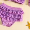Baby Girls Summer Swimwear Outfit Sets Hanging Neck Tops + Layered Ruffle Shorts + Hat
