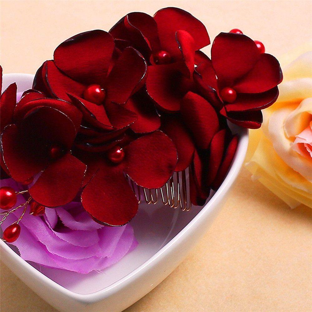 Романтические Свадебные Хрустальные Гребни для Волос Тиара Подружки Невесты Красный Цветок Заколка для Волос Свадебные Зажимы