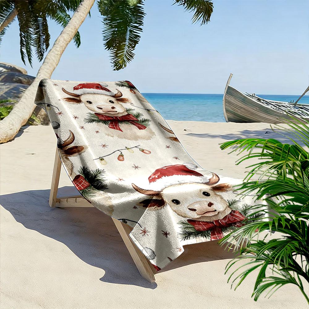 Festive cow holiday charm Print beach towel, quick drying, suitable for travel, outdoor sports, jogging, the beach and swimming, gift