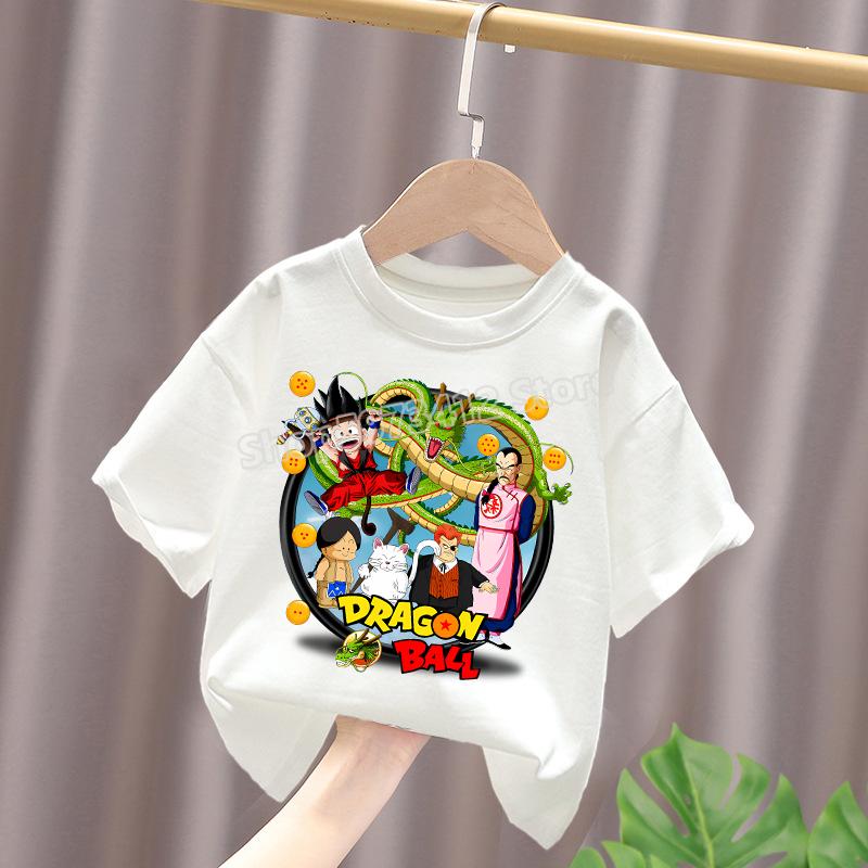 Dragon Ball Футболка для мальчиков белая хлопковая Футболки с коротким рукавом для малышей Сон Гоку Мультяшная летняя одежда Каваи Топы Подарки на день рождения