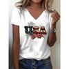 American Independence Day Women's T Shirt Print Graphic Flag Vintage Stylish Classic Short Sleeve V Neck Regular Tops