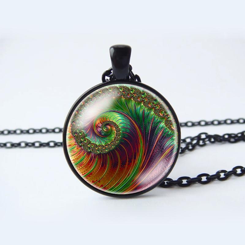 Ожерелье со спиралью Фибоначчи и фрактальной сакральной геометрией, ювелирные изделия со спиралью Фибоначчи и фрактальной сакральной геометрией, кулон со спиралью Фибоначчи и фракталом