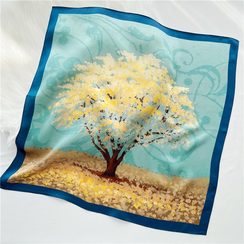 53*53cm Square Silk Scarf Women's Fashion Printed Small Neck Scarf Office Women's Hair Belt Folar Handkerchief Women's Handkerchief Scarf