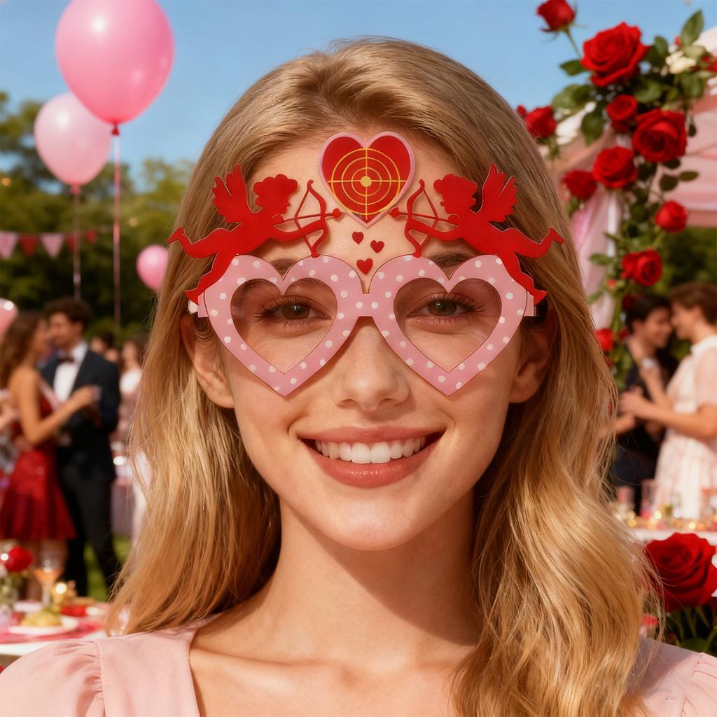 Valentine's Day Themed Party Glasses, Heart-shaped Couple's Holiday Photo Props, Party Decorations.