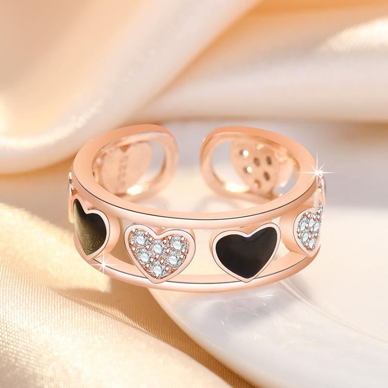Fashion Ladies Crystal Love Heart Adjustable Open Rings Jewelry