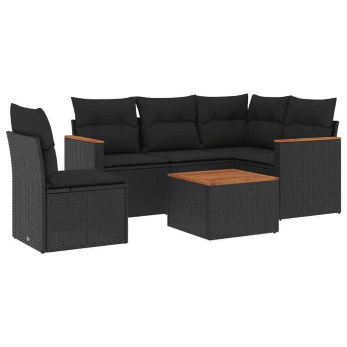 VidaXL Salon de Jardin avec Coussins 6 pcs, Canapés de Terrasse, Ensemble de Meubles de Patio, Mobilier d'Extérieur, Noir 3258380
