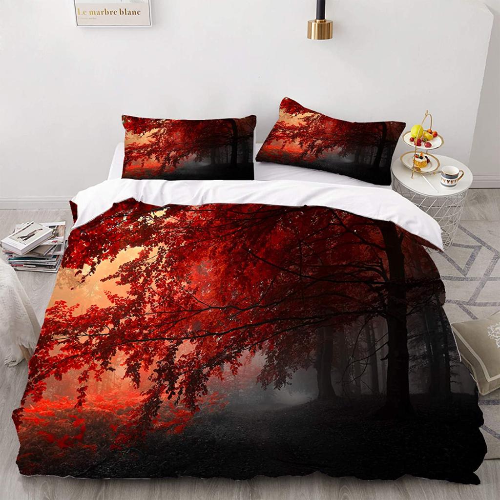 Comforter Maple Leaves Polyester Fall Theme Comforter With King Queen Size For Kids Boys Girl Bedding Set
