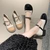 Square Head Mary Jane Shoes Women's Spring and Autumn New Buckle Low Heel Color Matching Platform Fashion Leather Shoes