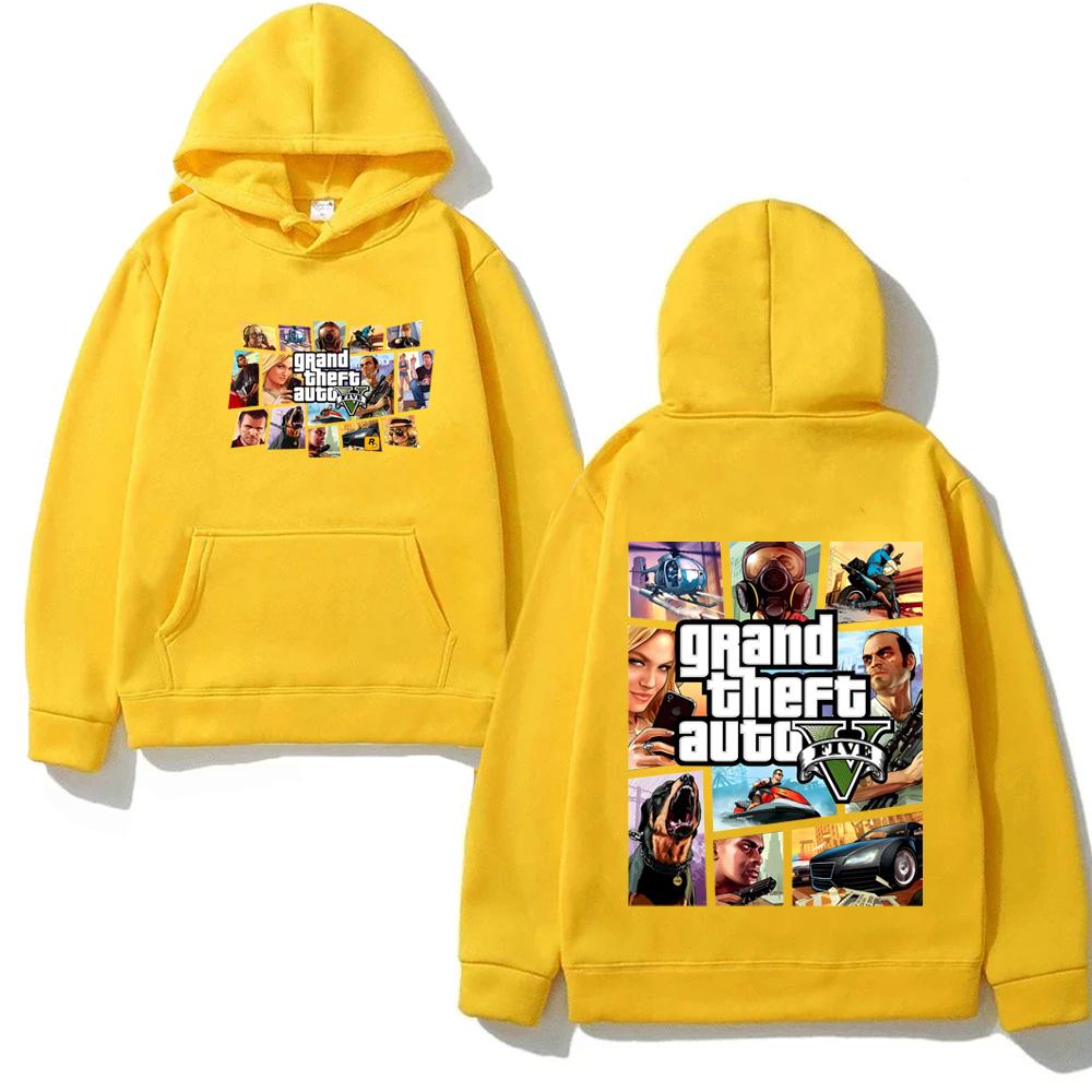 Толстовки с принтом игры Grand Theft Auto V Новый стиль Аниме Принт Осенняя толстовка с капюшоном Мультяшный Флис Мягкая толстовка с капюшоном