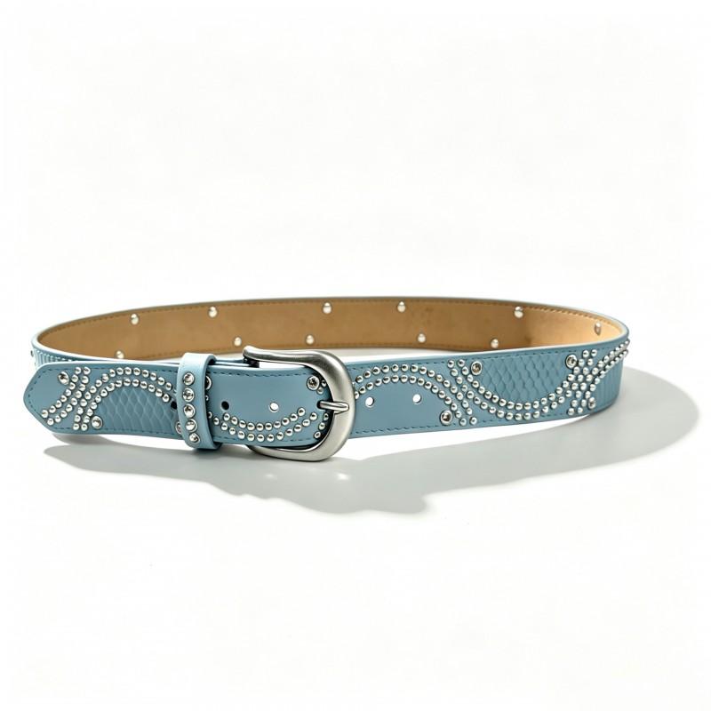 Fashion Versatile Punk Style Half-Round Rivet Snake Print PU Belt Women