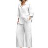 Linen Sets For Women 2 Piece Long Sleeve Shirts & Wide Leg Trousers Loose Fit Dressy Cotton Linen Sets Outfits