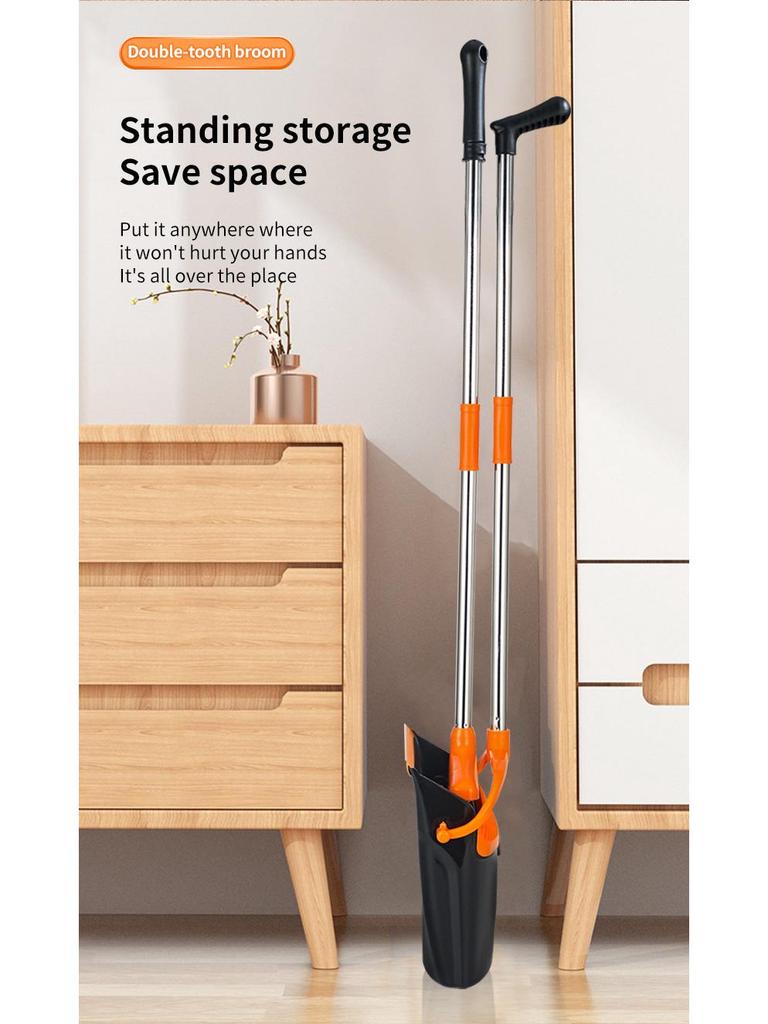 Семейный набор: вертикальная метла и совок с очень длинной ручкой для использования в помещении/на улице