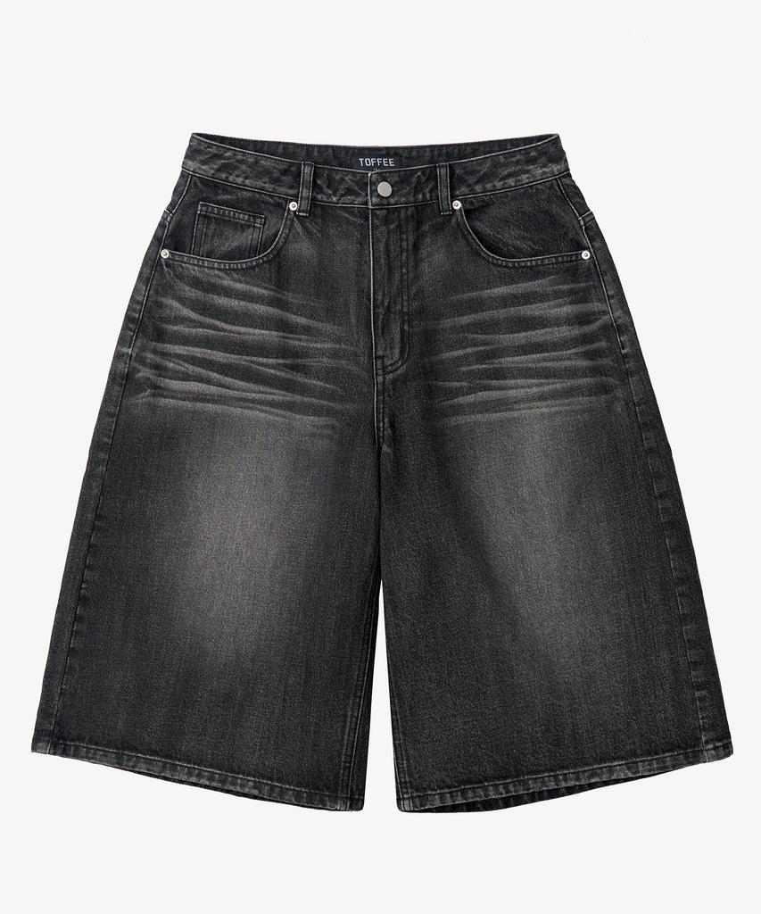 TOFFEE Washed Bermuda Denim Pants (Grey)
