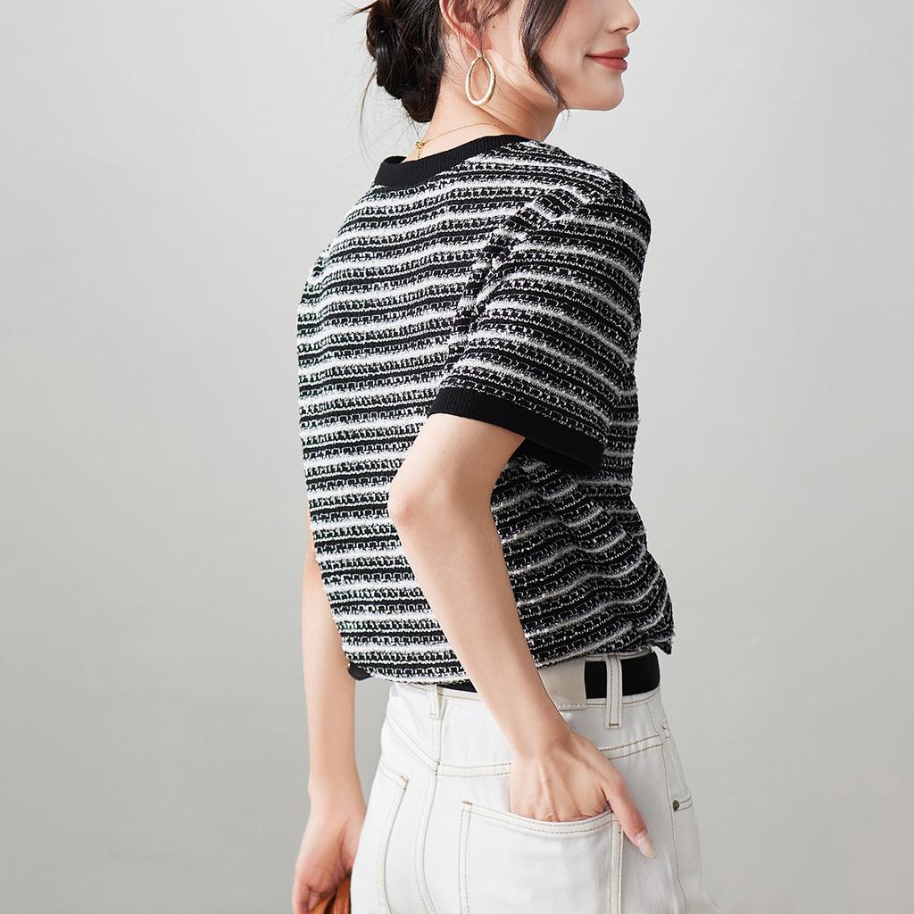 Striped short sleeved t-shirt for women, 2026 spring fashion commuting versatile casual top