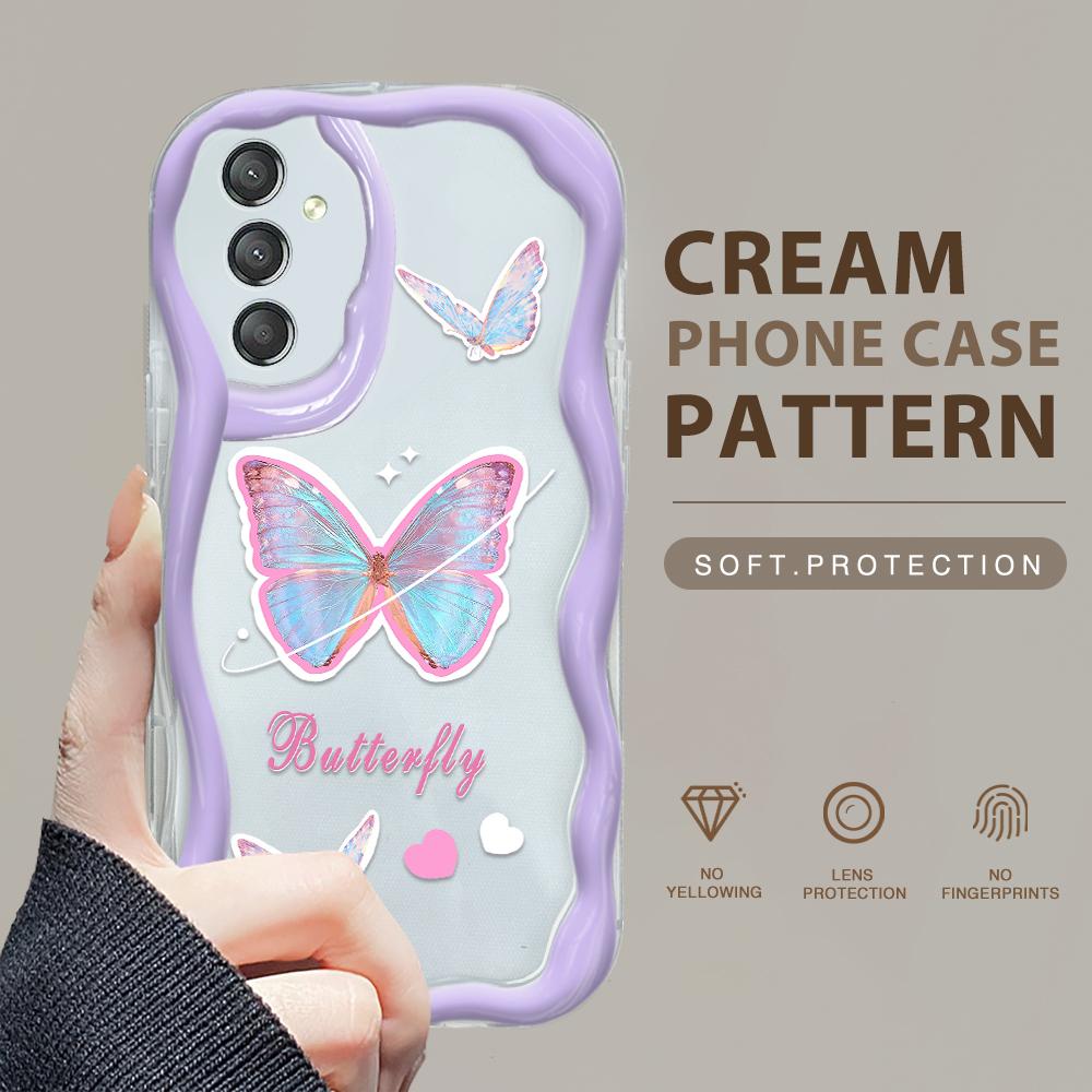 Cute Cartoon Pattern Cream Texture Casing Wavy Edge Soft Silicone Cover Phone Case for Samsung