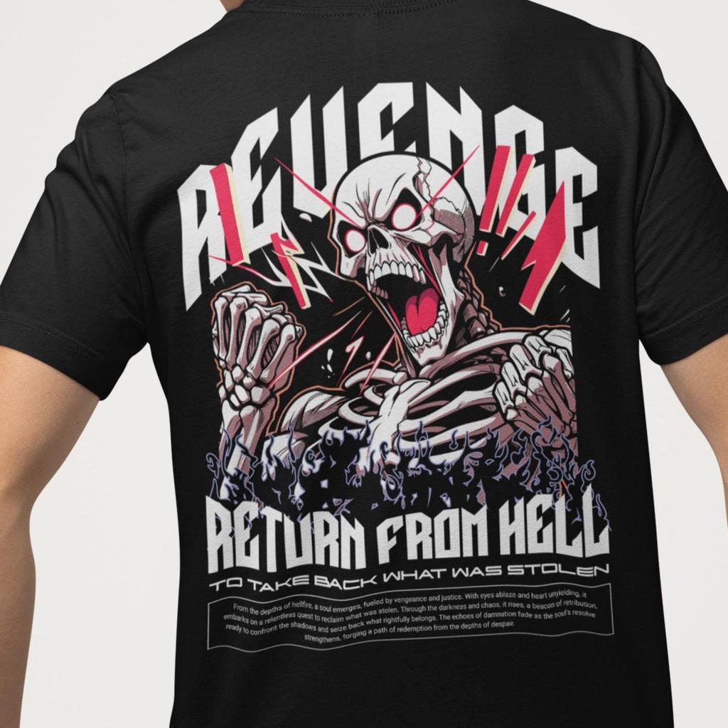 Revenge Skull Graphic T-Shirt | Return From Hell Gothic Skeleton Tee | Dark Aesthetic Streetwear | Heavy Metal Unisex Shirt