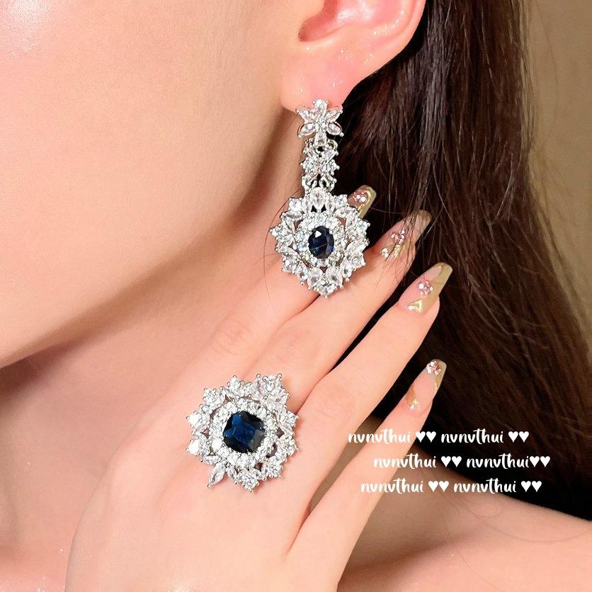 Серьги с голубым камнем «Снежинка» из Шри-Ланки, Court, Позолоченные 18 каратным золотом, Винтажное цветочное ожерелье с цирконами.